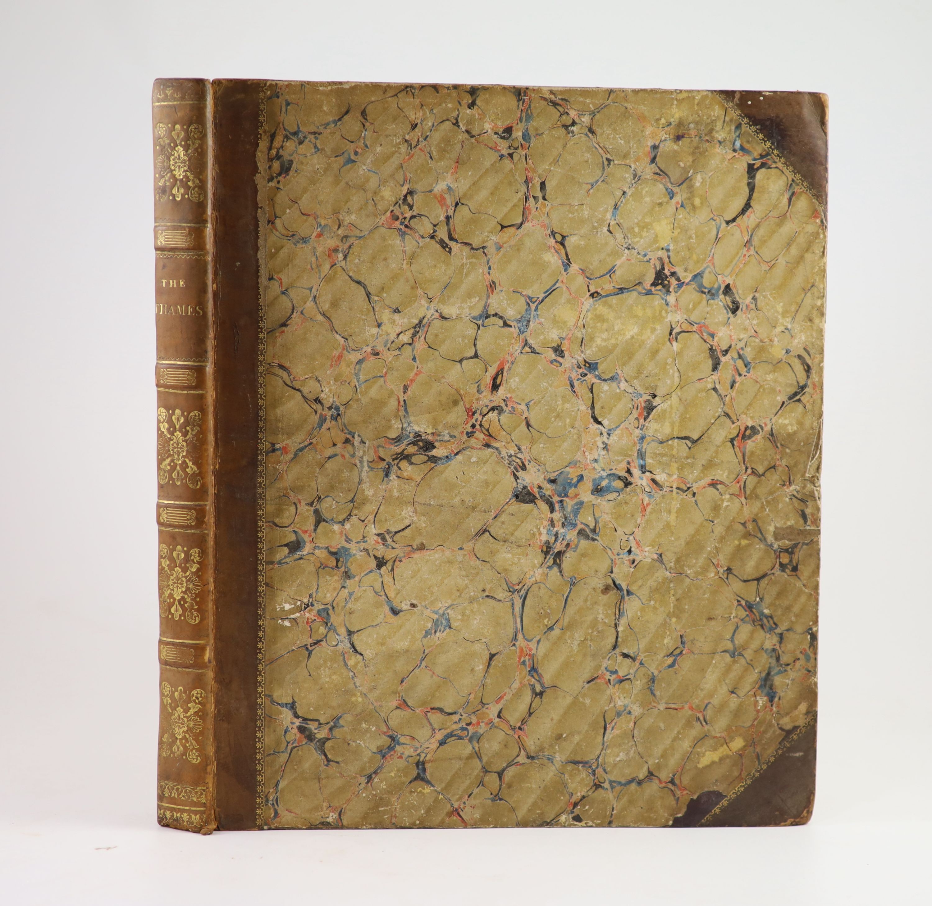 Westall, William and Owen, Samuel - Picturesque Tour of The River Thames, qto, calf with marbled boards, with folding map and 24 plates, Ackermann, London, 1828